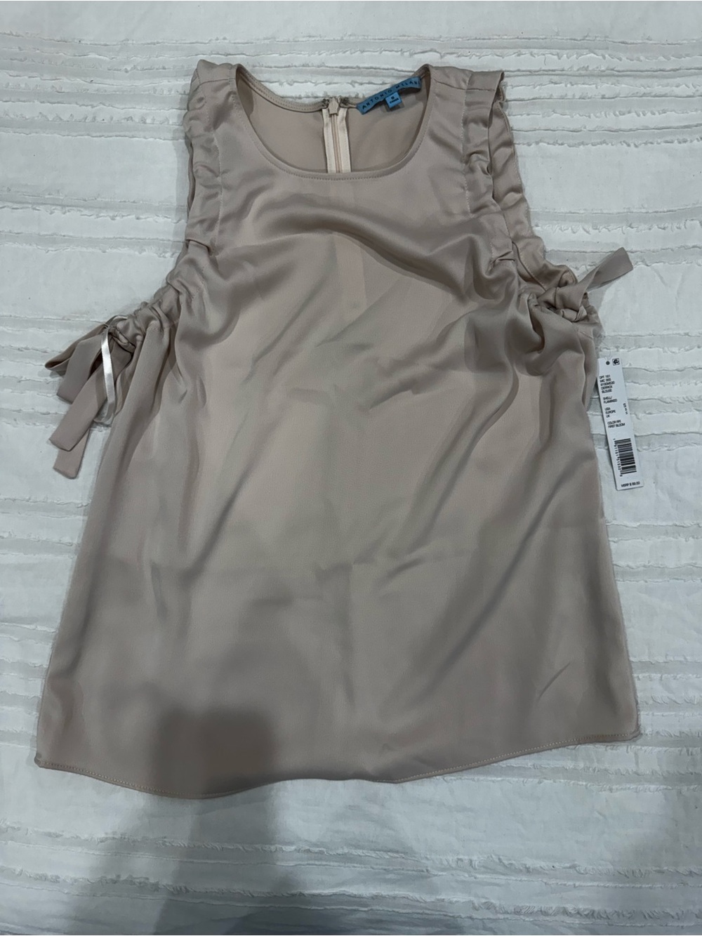 ANTONIO MELANI Blush Pink Tie-Side Ruffle Sleeveless Blouse